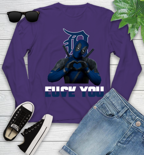 MLB Detroit Tigers Deadpool Love You Fuck You Baseball Sports Youth Long Sleeve 4
