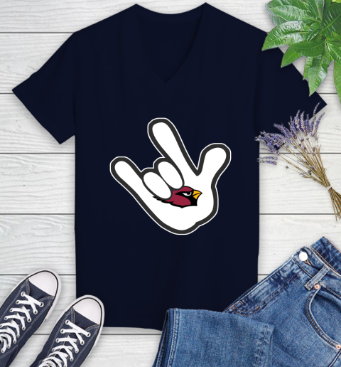 Arizona Cardinals NFL Football Mickey Rock Hand Disney Women's V-Neck T-Shirt 3