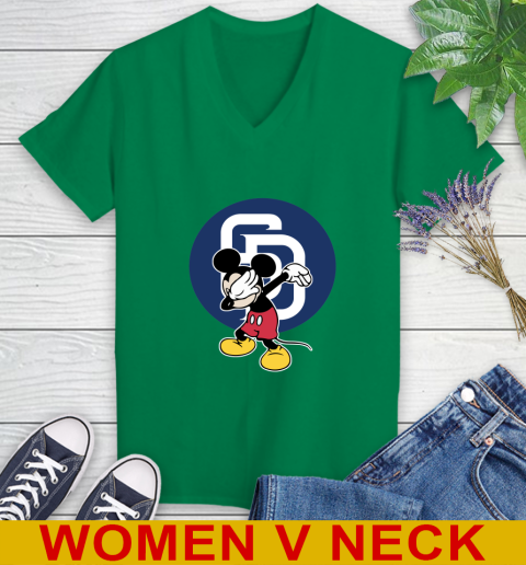 San Diego Padres MLB Baseball Dabbing Mickey Disney Sports Women's V-Neck T-Shirt 6