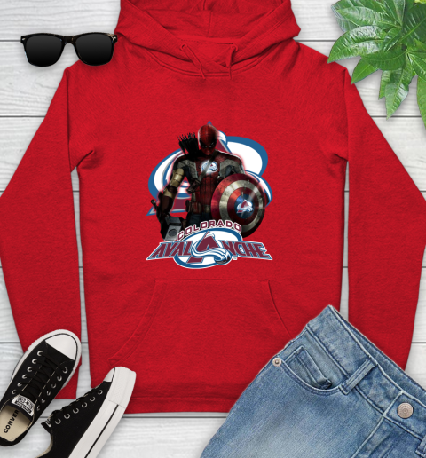 NHL Captain America Thor Spider Man Hawkeye Avengers Endgame Hockey Colorado Avalanche Youth Hoodie 11