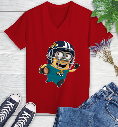 NFL Jacksonville Jaguars Minions Disney Football Sports Women's V-Neck T-Shirt 12