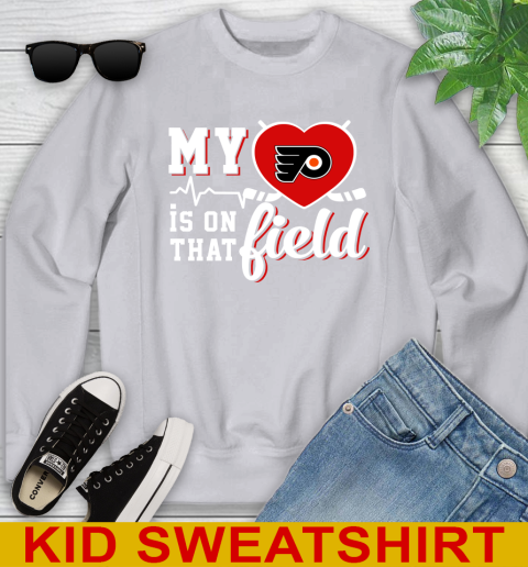 NHL My Heart Is On That Field Hockey Sports Philadelphia Flyers Youth Sweatshirt 3