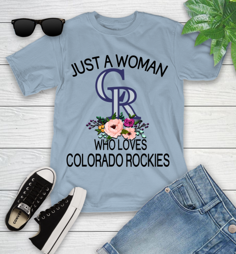 MLB Just A Woman Who Loves Colorado Rockies Baseball Sports Youth T-Shirt 6