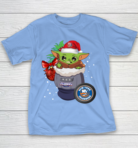 New York Islanders Christmas Baby Yoda Star Wars Funny Happy NHL Youth T-Shirt 10