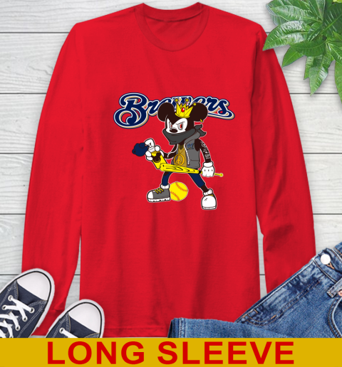 Milwaukee Brewers MLB Baseball Mickey Peace Sign Sports Long Sleeve T-Shirt - Image 11