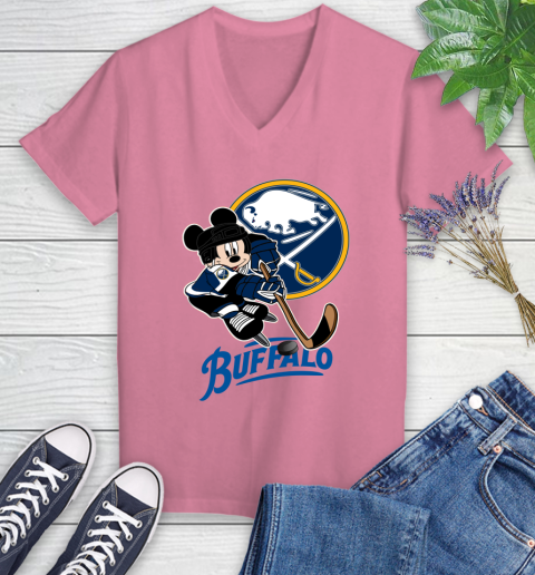 NHL Buffalo Sabres Mickey Mouse Disney Hockey T Shirt Women's V-Neck T-Shirt 13
