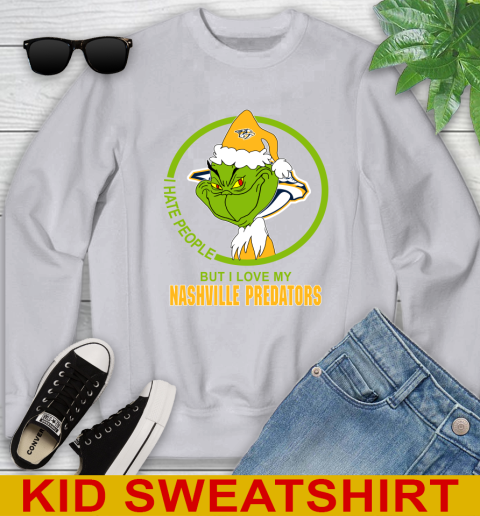 Nashville Predators NHL Christmas Grinch I Hate People But I Love My Favorite Hockey Team Youth Sweatshirt 4