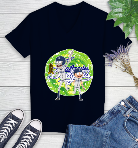 MLB Los Angeles Dodgers Rick And Morty Commissioner's Trophy Baseball Sports Women's V-Neck T-Shirt 3