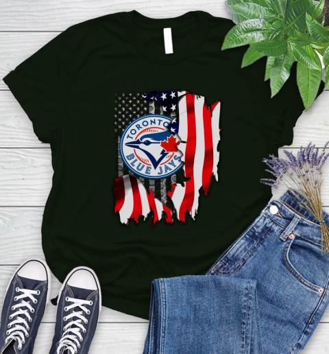 Toronto Blue Jays MLB Baseball American Flag Women's T-Shirt 6