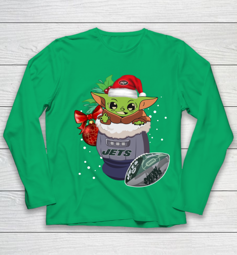 New York Jets Christmas Baby Yoda Star Wars Funny Happy NFL Youth Long Sleeve 6