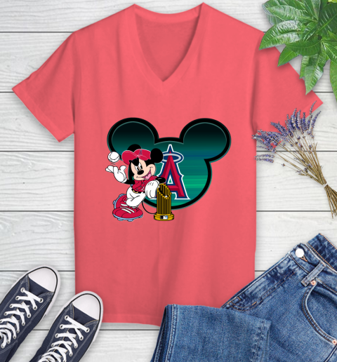 MLB Los Angeles Angels The Commissioner's Trophy Mickey Mouse Disney Women's V-Neck T-Shirt 6