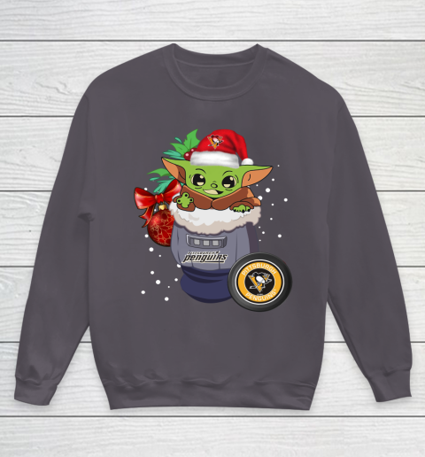 Pittsburgh Penguins Christmas Baby Yoda Star Wars Funny Happy NHL Youth Sweatshirt 6