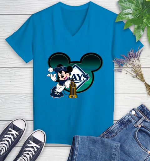 MLB Tampa Bay Rays The Commissioner's Trophy Mickey Mouse Disney Women's V-Neck T-Shirt 7
