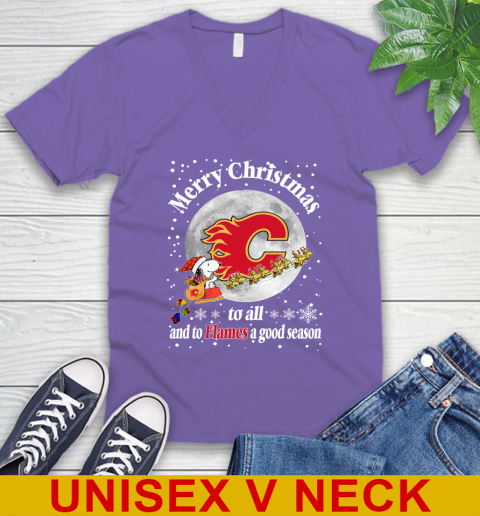 Calgary Flames Merry Christmas To All And To Flames A Good Season NHL Hockey Sports V-Neck T-Shirt 8