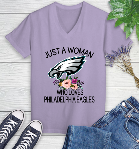NFL Just A Woman Who Loves Philadelphia Eagles Football Sports Women's V-Neck T-Shirt 9