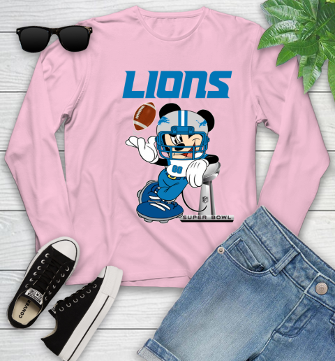 NFL Detroit Lions Mickey Mouse Disney Super Bowl Football T Shirt Youth Long Sleeve 10