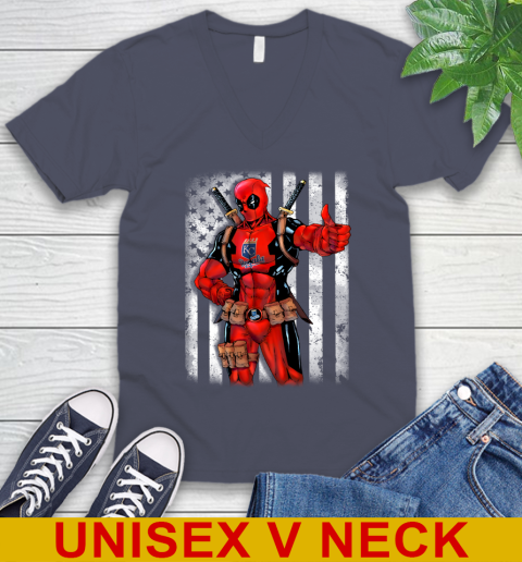 MLB Baseball Kansas City Royals Deadpool American Flag Shirt V-Neck T-Shirt 7