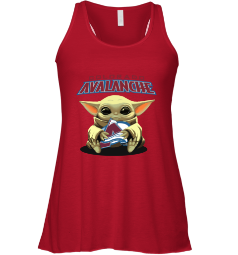 Baby Yoda Hugs The Colorado Avalanche Ice Hockey Racerback Tank