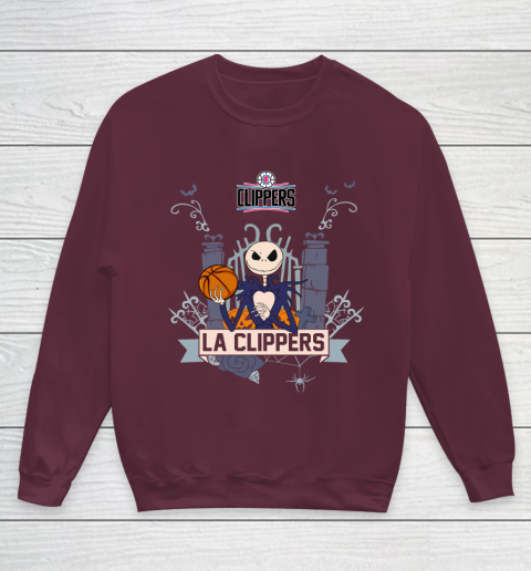 NBA LA Clippers Basketball Jack Skellington Halloween Youth Sweatshirt 4
