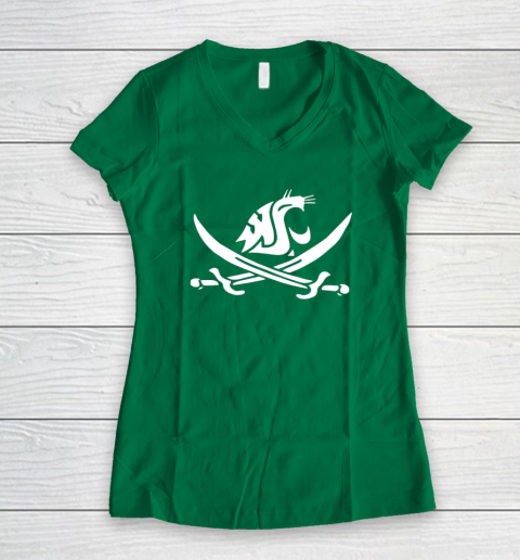 WSU Pirate Shirt Mike Leach WSU Pirate Sword Women's V-Neck T-Shirt 3
