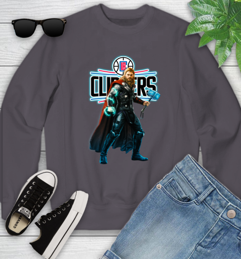 NBA Thor Avengers Endgame Basketball Los Angeles Clippers Youth Sweatshirt 6