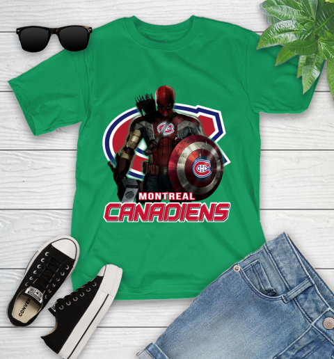NHL Captain America Thor Spider Man Hawkeye Avengers Endgame Hockey Montreal Canadiens Youth T-Shirt 6