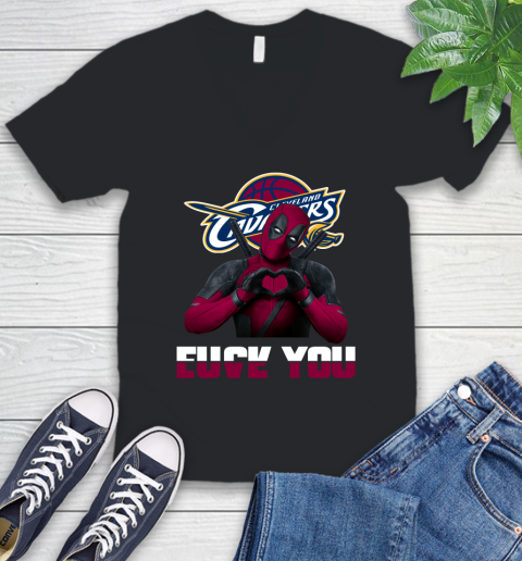 NBA Cleveland Cavaliers Deadpool Love You Fuck You Basketball Sports V-Neck T-Shirt