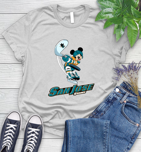 NHL Hockey San Jose Sharks Cheerful Mickey Mouse Shirt Women's T-Shirt - Image 3