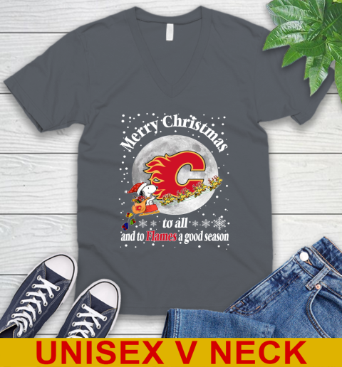 Calgary Flames Merry Christmas To All And To Flames A Good Season NHL Hockey Sports V-Neck T-Shirt 4