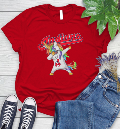 Cleveland Indians MLB Baseball Funny Unicorn Dabbing Sports Women's T-Shirt 9