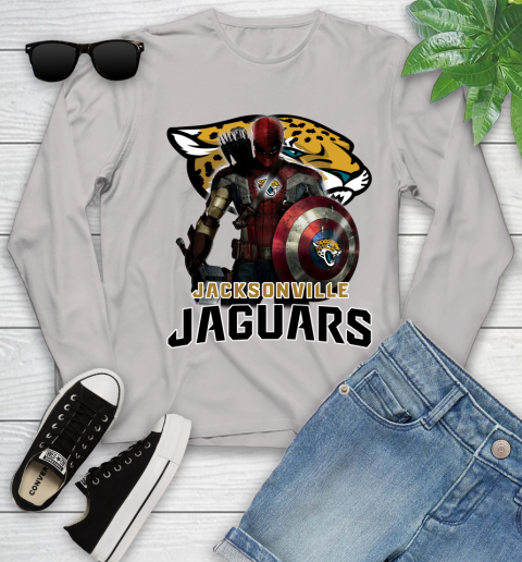 NFL Captain America Thor Spider Man Hawkeye Avengers Endgame Football Jacksonville Jaguars Youth Long Sleeve 12