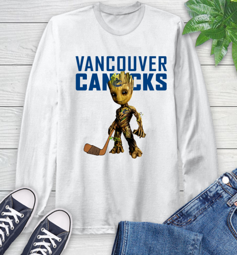 Vancouver Canucks NHL Hockey Groot Marvel Guardians Of The Galaxy Long Sleeve T-Shirt