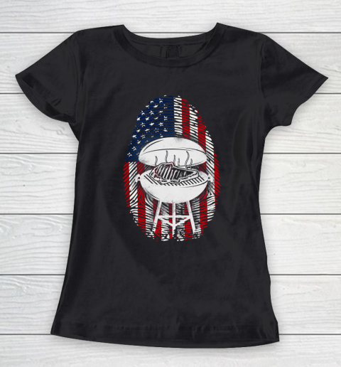 Independence Day 4th Of July BBQ Smoker American Flag Fingerprint Patriotic Women's T-Shirt