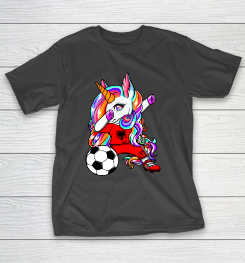 Dabbing Unicorn Albania Soccer Fans Jersey Albanian Football T-Shirt 2