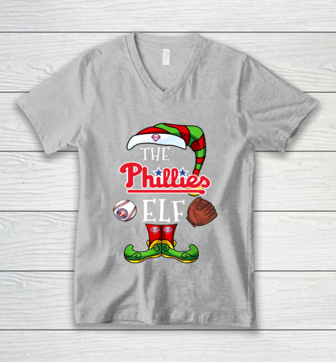 Philadelphia Phillies Christmas ELF Funny MLB V-Neck T-Shirt 3