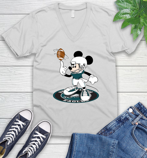 NFL Football Philadelphia Eagles Cheerful Mickey Disney Shirt V-Neck T-Shirt 2