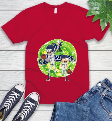 MLB Milwaukee Brewers Rick And Morty Baseball Sports V-Neck T-Shirt 8