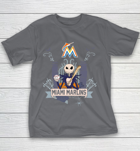 MLB Miami Marlins Baseball Jack Skellington Halloween Youth T-Shirt 6 MLB Miami Marlins Baseball Jack Skellington Halloween Youth T-Shirt - Image 6