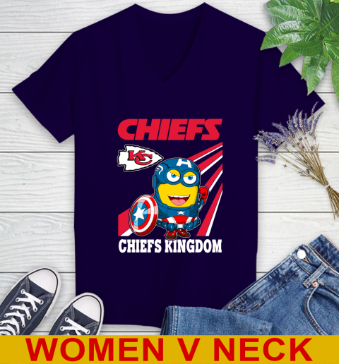 NFL Football Kansas City Chiefs Captain America Marvel Avengers Minion Shirt Women's V-Neck T-Shirt 3