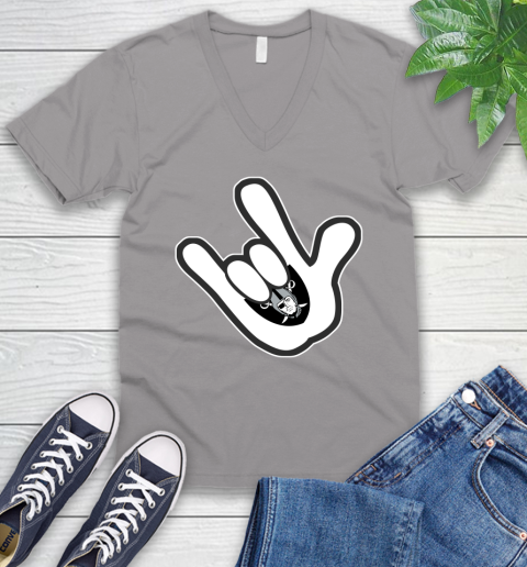 Oakland Raiders NFL Football Mickey Rock Hand Disney V-Neck T-Shirt 4