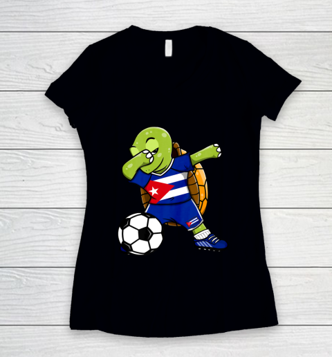Dabbing Turtle Cuba Soccer Fans Jersey Cuban Football Lover Women's V-Neck T-Shirt