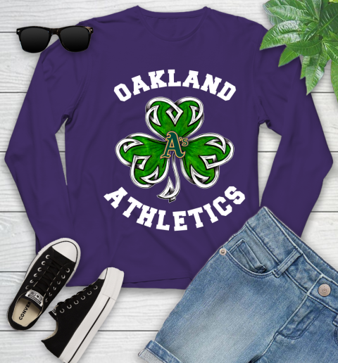 MLB Oakland Athletics Three Leaf Clover St Patrick's Day Baseball Sports Youth Long Sleeve 4