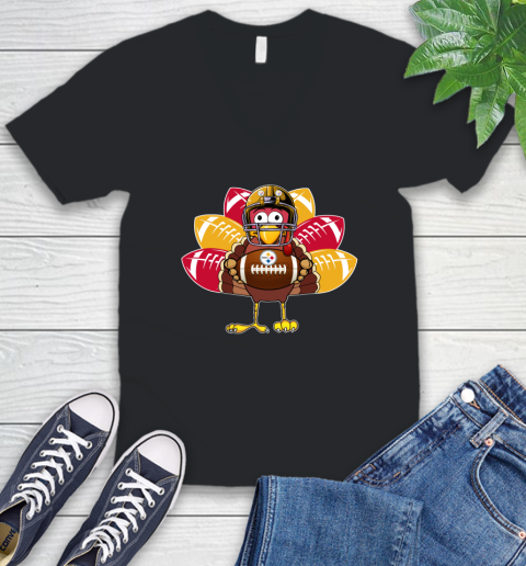 Pittsburgh Steelers Turkey Thanksgiving Day V-Neck T-Shirt 2