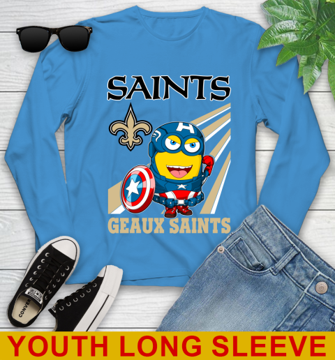 NFL Football New Orleans Saints Captain America Marvel Avengers Minion Shirt Youth Long Sleeve 8