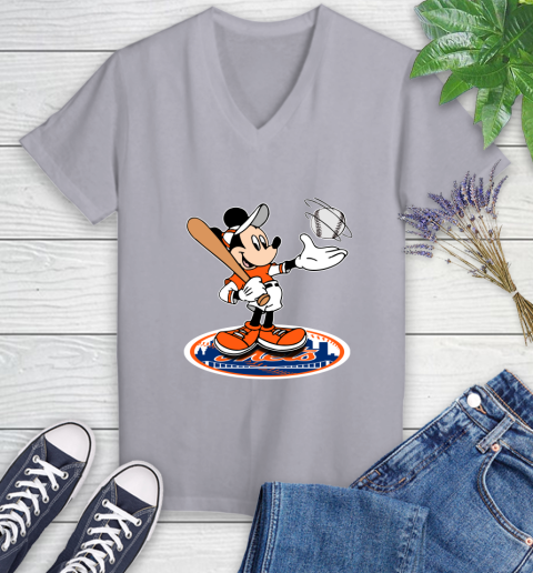 MLB Baseball New York Mets Cheerful Mickey Disney Shirt Women's V-Neck T-Shirt 4