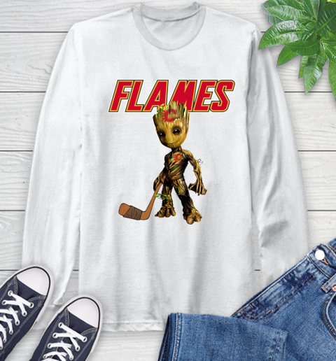 Calgary Flames NHL Hockey Groot Marvel Guardians Of The Galaxy Long Sleeve T-Shirt