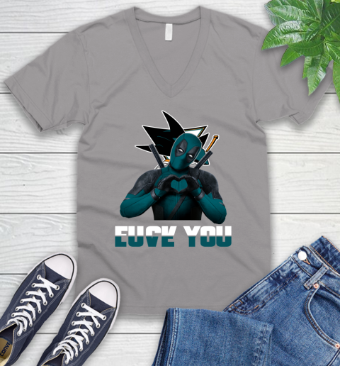 NHL San Jose Sharks Deadpool Love You Fuck You Hockey Sports V-Neck T-Shirt 3