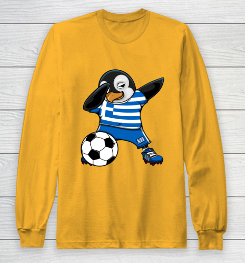 Dabbing Penguin Greece Soccer Fans Jersey Football Lovers Long Sleeve T-Shirt 2