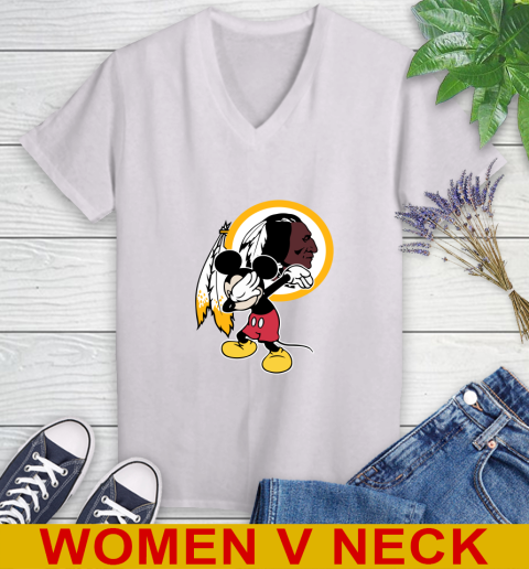 Washington Redskins NFL Football Dabbing Mickey Disney Sports Women's V-Neck T-Shirt