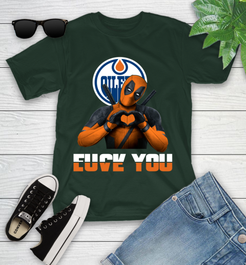 NHL Edmonton Oilers Deadpool Love You Fuck You Hockey Sports Youth T-Shirt 5